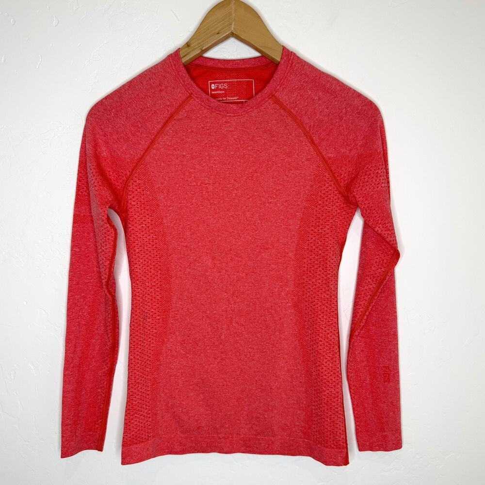 Figs Salta Seamless Underscrub Long Sleeve Top Womens XS Bright Coral Pink